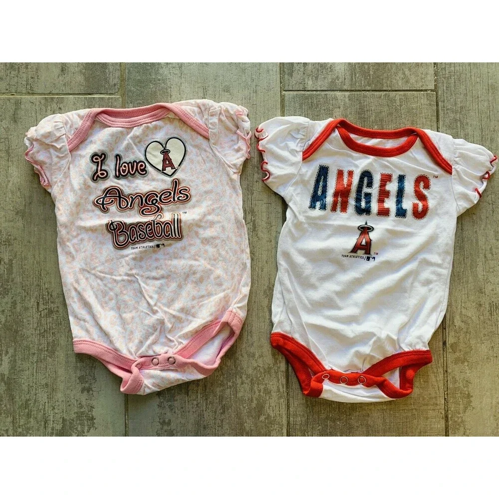 Set of 2 Baby Girl Anaheim Angles Baseball One-Piece Bodysuit Romper 3-6M